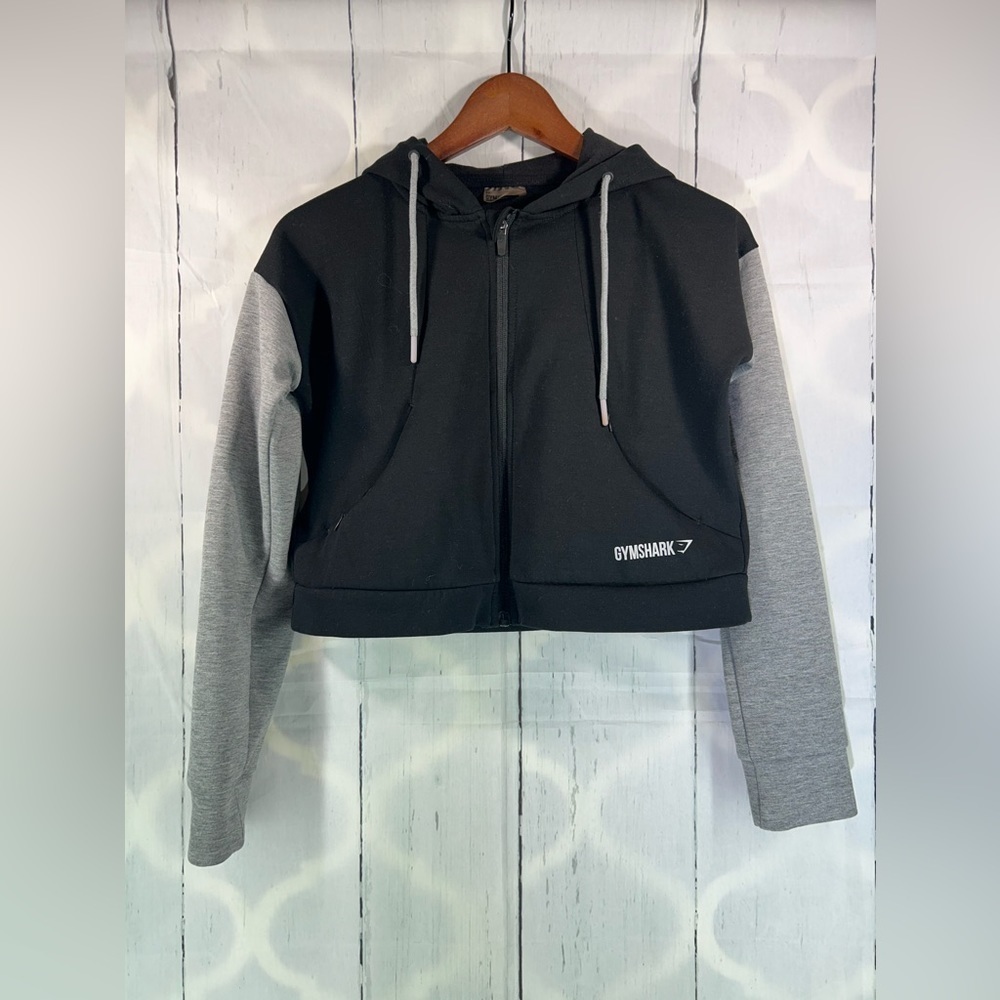 Gymshark Hoodie Two Tone Womens Cropped Jacket Full Zip Sweatshirt Outdoor - Picture 2 of 9